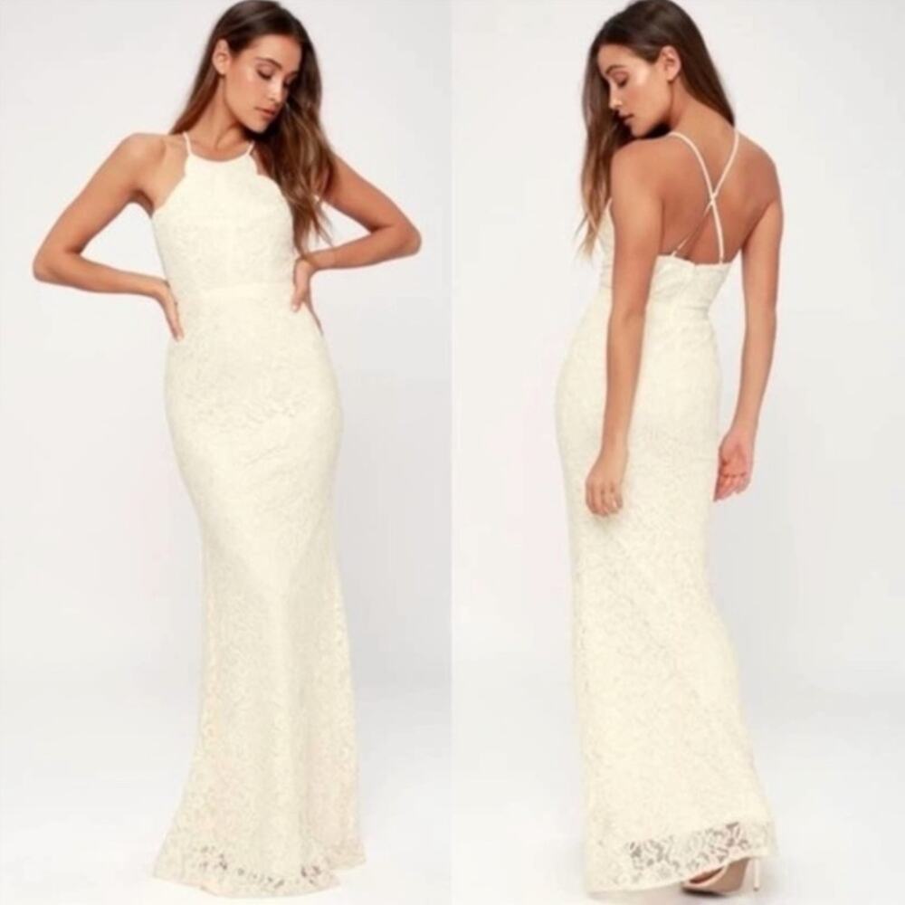 Lulu’s Zenith Floral Length Scalloped Halter Dress